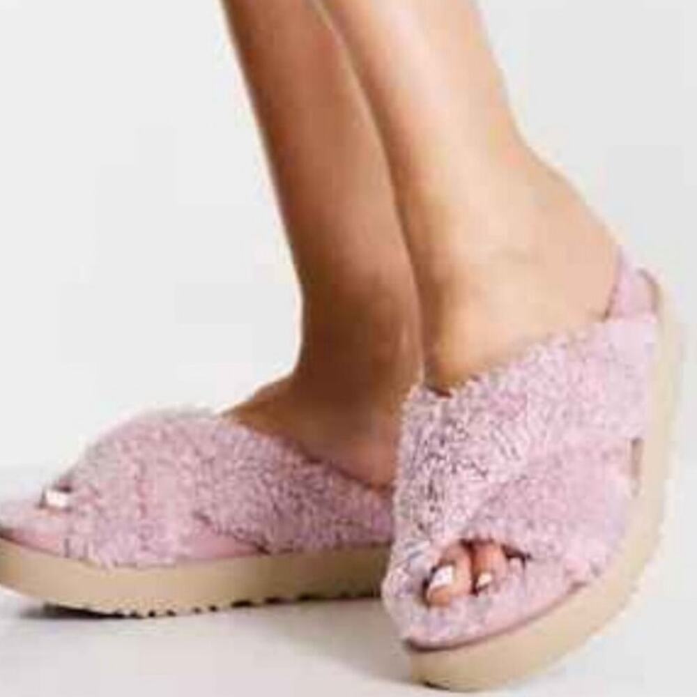 Ugg Fuzz Sugar Cross Strap Slide Platform Sandals… - image 3